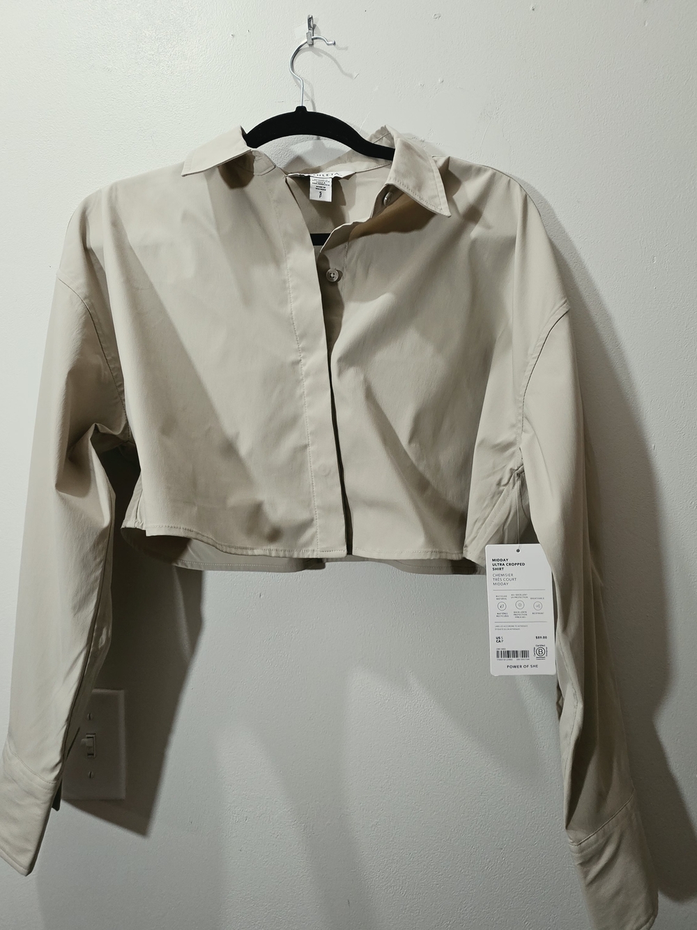 Athleta Midday Ultra Cropped Shirt Collar Neutral Beige UV40 Oversize S L-XL SPF